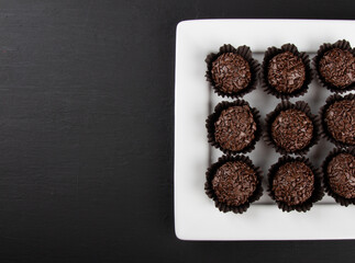 Brigadeiro.Traditional brazilian sweet chocolate. Granulated chocolate.