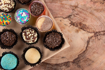 Brigadeiro. Traditional Brazilian sweet. Assorted party candy.