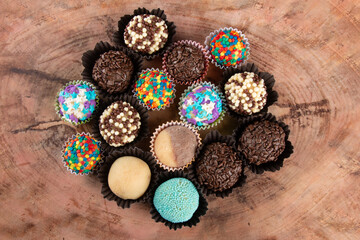 Brigadeiro. Traditional Brazilian sweet. Assorted party candy.