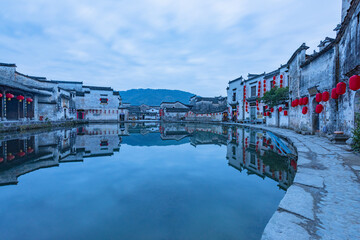 Blues view of Hongcun Village, Yi County, Huangshan Mountain, Anhui, China