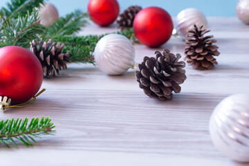 A Christmas tree and ornament on the floor or table.  Christmas, Christmas preparations, Christmas...