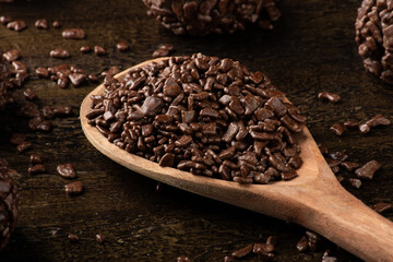 Brigadeiro.Traditional brazilian sweet chocolate. Granulated chocolate.
