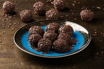 Brigadeiro.Traditional brazilian sweet chocolate. Granulated chocolate.