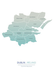 Dublin Map. vector map of major city in the Ireland.