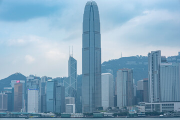 Hong Kong Victoria harbor front view 