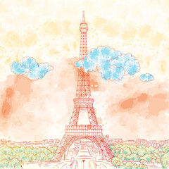 Fototapeta na wymiar Landscape of the Eiffel Tower