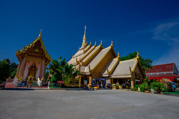 Fototapeta na wymiar background of important religious sites in Ubon Ratchathani province of Thailand,with ancient pagodas and beautiful churches,for future generations to study the history(Wat Sa Prasan Suk)