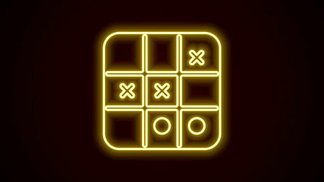 Glowing neon line Tic tac toe game icon isolated on black background. 4K Video motion graphic animation
