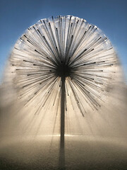 Dandelion Fountain silhouette in Houston, Texas on a warm sunny evening