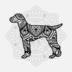 Vector illustration of a Dog mandala for coloring book. Dog Mandala for Silhouette Cameo and Cricut.