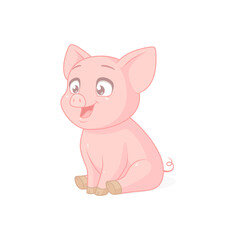 Obraz na płótnie Canvas Cute pink sitting piglet. Vector illustration on white background.