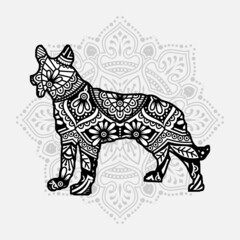 Vector illustration of a Dog mandala for coloring book. Dog Mandala for Silhouette Cameo and Cricut.