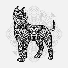 Vector illustration of a Dog mandala for coloring book. Dog Mandala for Silhouette Cameo and Cricut.