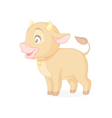 Cute baby bull standing. Vector illustration on white background.