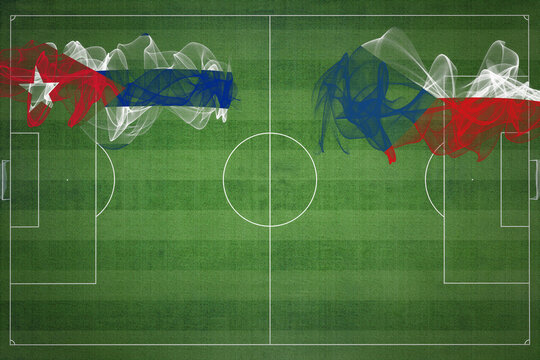 Cuba vs Czech Republic Soccer Match, national colors, national flags, soccer field, football game, Copy space