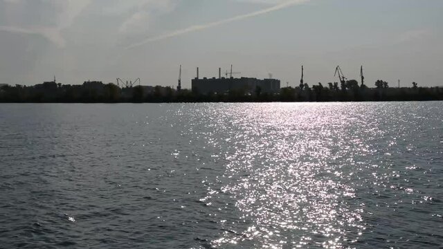 The Project 342E Meteor river passenger hydrofoil ship going along the Kazan river port. Handheld shooting.