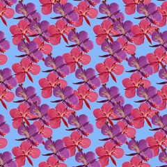 Willowherb, epilobium. Illustration, texture of flowers. Seamless pattern for continuous replication. Floral background, photo collage for textile, cotton fabric. For use in wallpaper, covers