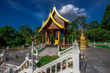 Naklejka premium background of important religious sites in Ubon Ratchathani province of Thailand,with ancient pagodas and beautiful churches,for future generations to study the history(Wat Sa Prasan Suk)