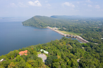 Fototapeta na wymiar Aerial view Khon Kaen province with Ubol Ratana Dam in Khon Kaen, Thailand.