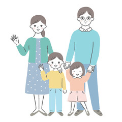 笑顔で手を繋ぐ4人家族