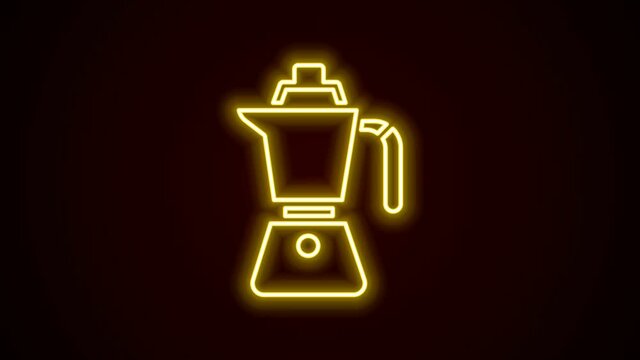 Glowing neon line Coffee maker moca pot icon isolated on black background. 4K Video motion graphic animation