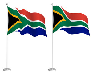 flag of south africa on flagpole waving in wind. Holiday design element. Checkpoint for map symbols. Isolated vector on white background