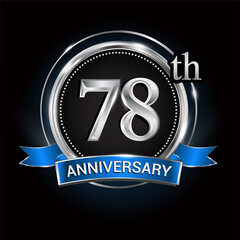 Celebrating 78th anniversary logo. with silver ring and blue ribbon.