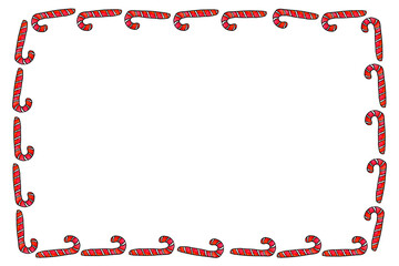 Frame is made of candy cane. Hand drawn sweet New Year and Christmas backgrounds, borders, decorations. For greeting cards, invitations, photo, xmas design