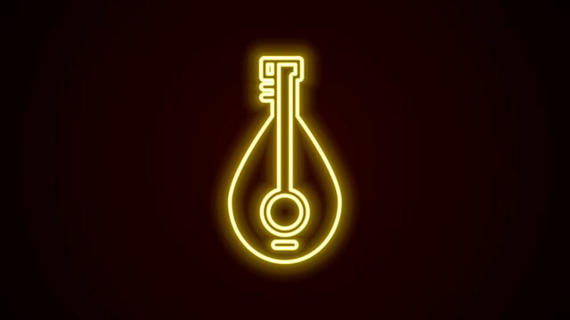 Glowing neon line Traditional musical instrument mandolin icon isolated on black background. 4K Video motion graphic animation