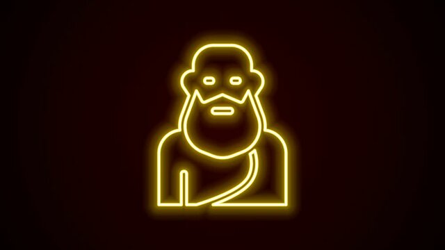 Glowing neon line Socrates icon isolated on black background. Sokrat ancient greek Athenes ancient philosophy. 4K Video motion graphic animation