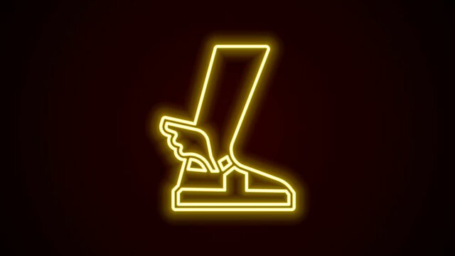 Glowing neon line Hermes sandal icon isolated on black background. Ancient greek god Hermes. Running shoe with wings. 4K Video motion graphic animation