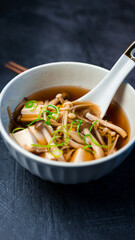 Japanese mushroom soup in a bowl