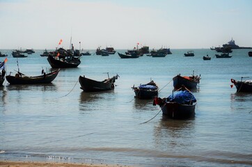 Fototapeta premium fishing boats on the east Vietnamese Sea in Vung Tau Vietnam Asia 