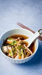 Japanese mushroom soup in a bowl