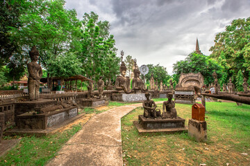 Sala Keoku-Nongkhai:June19,2020,the atmosphere inside the religious tourist site,there is a garden and a corridor around a large sculpture,tourists come to see the beauty of the holiday,Thailand
