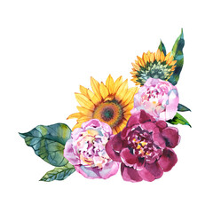 Obraz premium Watercolor floral bouquet clipart. Handpainted flowers clip art