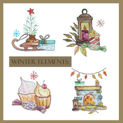 set of christmas elements