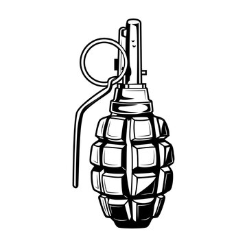 Hand grenade vector illustration. Vintage monochrome ammunition element. Military or army concept for labels or emblems templates