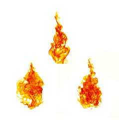 set of orange flames isolated on white background