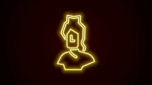 Glowing neon line Ancient bust sculpture icon isolated on black background. 4K Video motion graphic animation