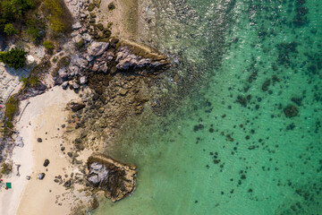 High angle view of the beach and the beautiful sea in summer