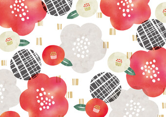 レトロポップな和柄水彩鳥と花 Wall Mural Wallpaper Murals まるまる レトロポップな和柄水彩鳥と花 Wall Mural Wallpaper Murals まるまる