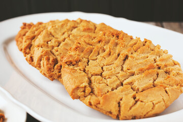 A view of a plate of peanut butter cookies.