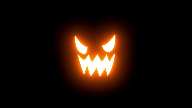 4k Animated Glowing Demon Face Background. Glowing scary halloween pumpkin face animation loop or background