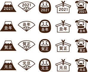 お正月のアイコンセット2021 （手描きver.）