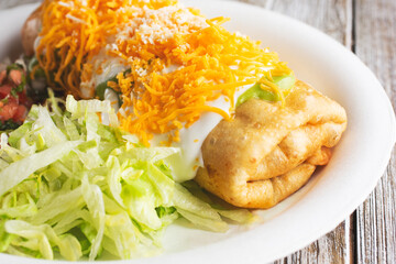 A view of a chimichanga burrito on a plate.