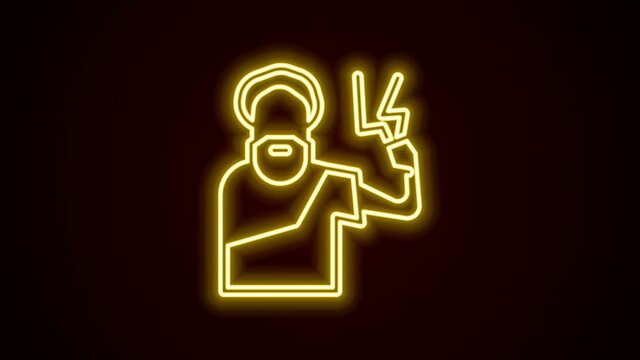 Glowing neon line Zeus icon isolated on black background. Greek god. God of Lightning. 4K Video motion graphic animation