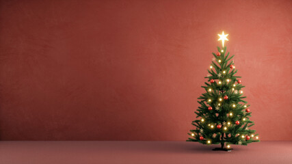 christmas tree in the red wall room for Christmas and New Year celebrate