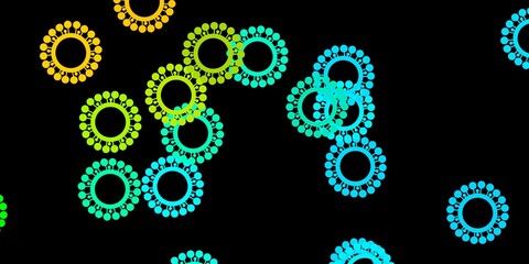 Dark blue, yellow vector background with covid-19 symbols.