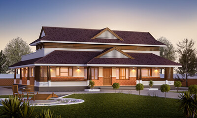 Naklejka premium 3D DIGITAL ILLUSTRATION OF A HOUSE ELEVATION